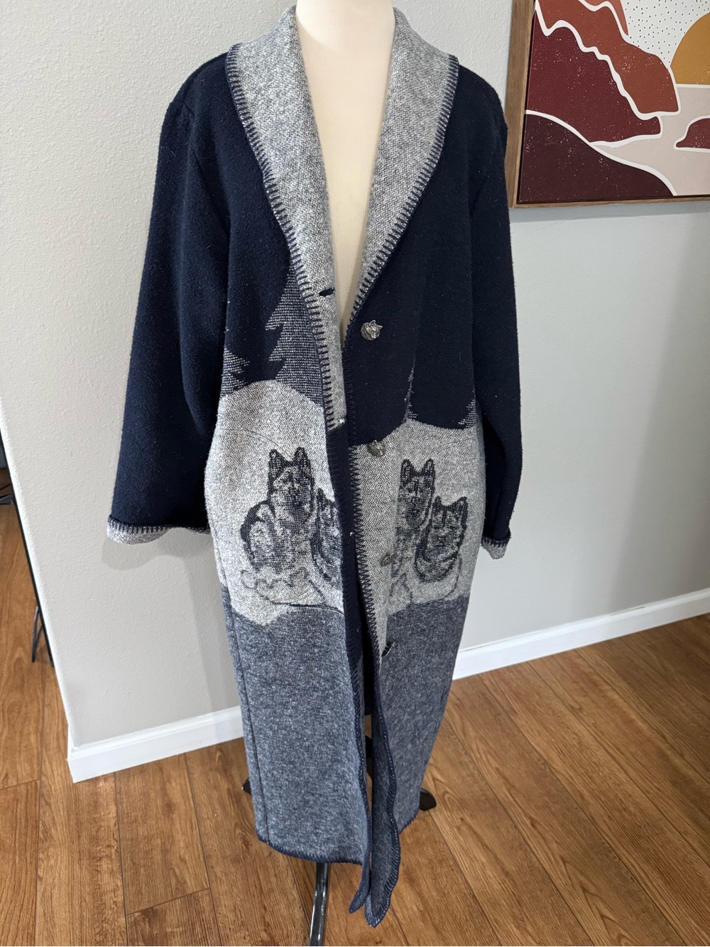 vintage Wooded River wool-blend -wolf shawl cardigan USA Size Medium